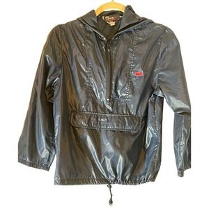 Vintage Kids IZOD Lacoste Navy Blue Shiny Anorak Hoodie Jacket Size Large
